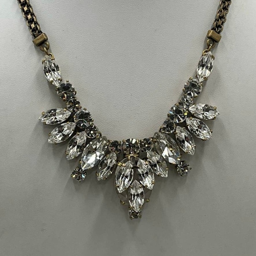 J. Crew Faceted‎ Multi-Shaped Rhinestone Stacked 3D Prong set Necklace on ebay